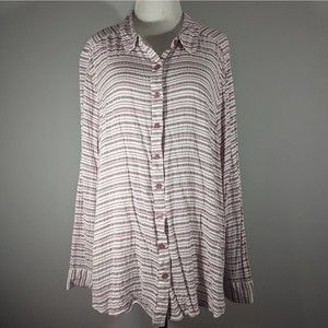 Fred David White Red Stripe Button Down Shirt Women's Plus Size 2X